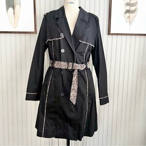 Jason Wu Cotton Trench Jacket Mid Length Black with Pink Lace Accents
